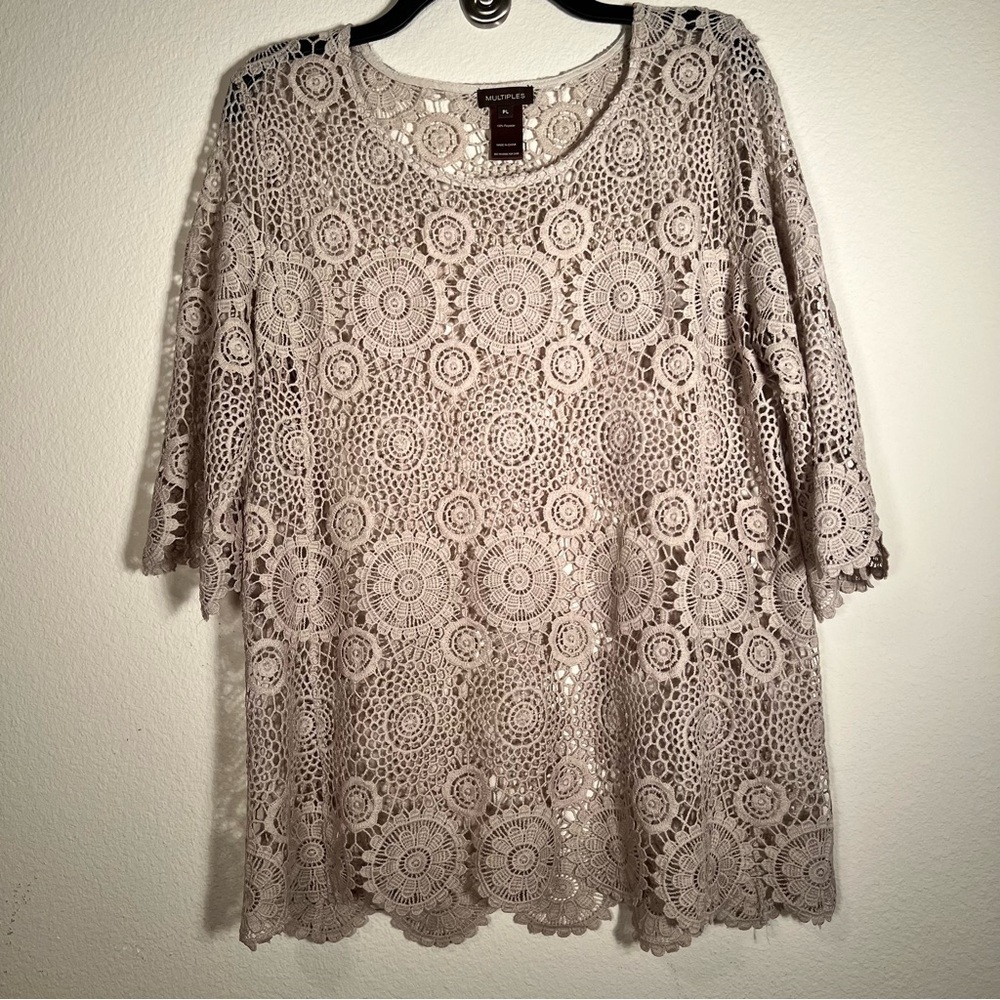 Multiples Tan Cream Embellished Blouse